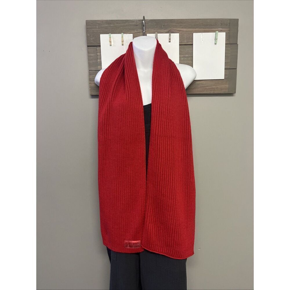 PINK by Victoria’s Secret Red Ribbed Acrylic Long Winter Scarf 66” By 8” OSFM